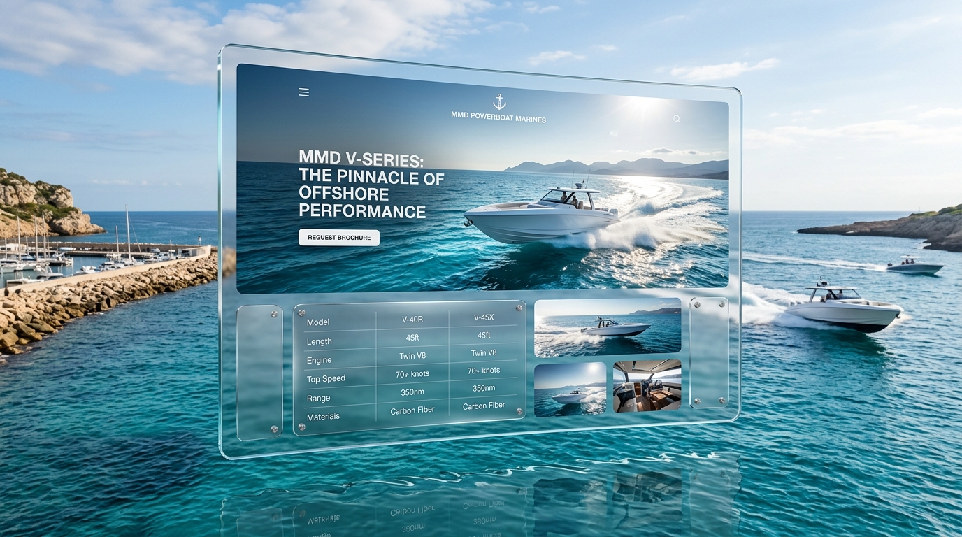 MMD Powerboat Marines marketing app interface preview